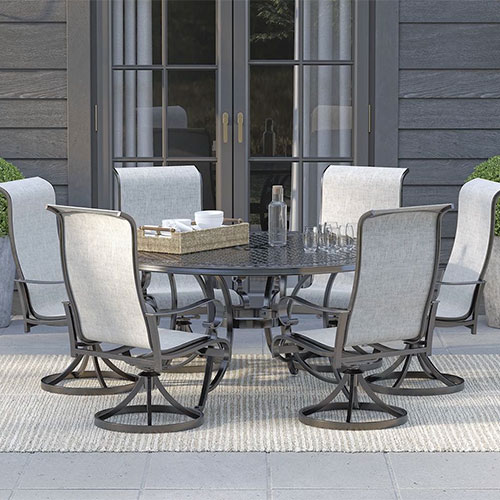 Signature Design® by Ashley® Appletown Brown 7-Piece Dining Patio Set with Tan Fabric