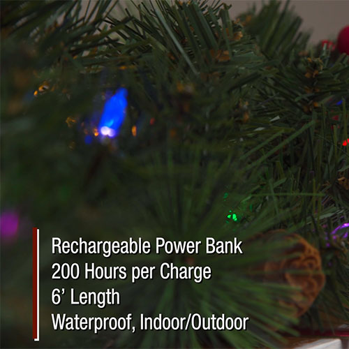 Enchanted Forest® 6' Prelit LED Mixed Pine Artificial Garland with Rechargeable Power Bank