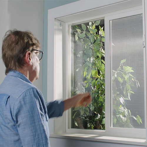 Performax™ 48"W x 48"H White Left Sliding Window with Nailing Flange and Brickmould