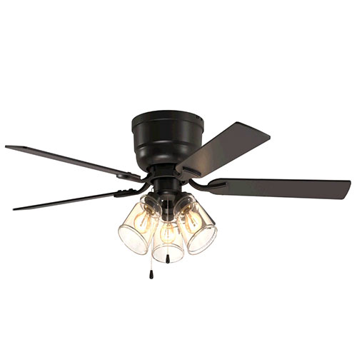 Patriot Lighting® Quick Install Dublin 52" Matte Black Indoor 3-Light Ceiling Fan with Remote