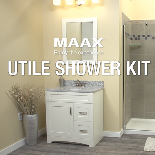MAAX® Utile Carrara 60"W x 32"D x 84"H Brushed Nickel Shower Kit with Left Drain (5-Piece)